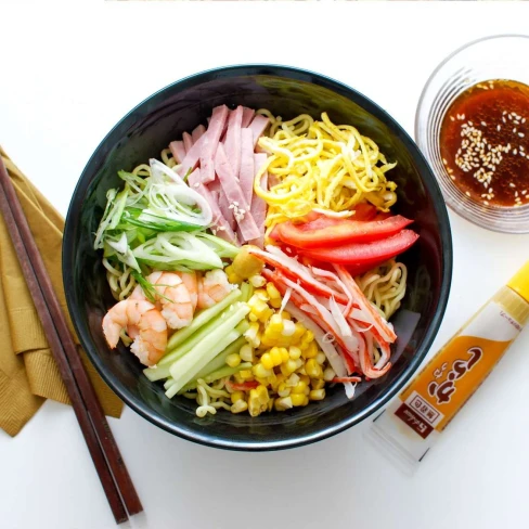 Hiyashi Chuka (Cold Ramen) With Shrimp, Ham, and Vegetables Recipe Image