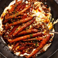 Spicy maple roast carrots with crispy chickpeas and yogurt sauce Recipe Page