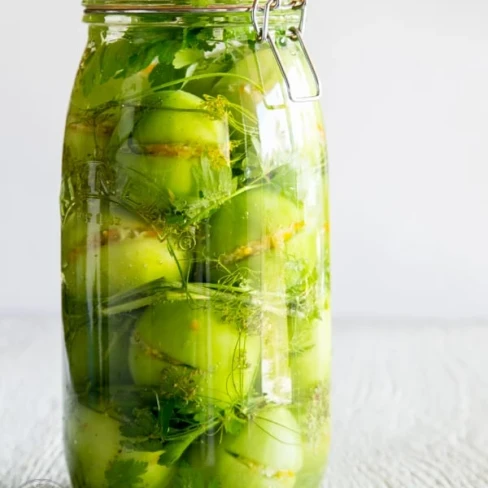 Pickled Stuffed Green Tomatoes Image