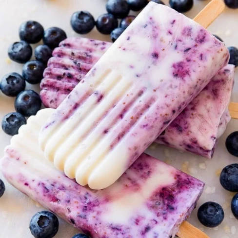 3 Ingredient Blueberry Yogurt Swirl Popsicles Image