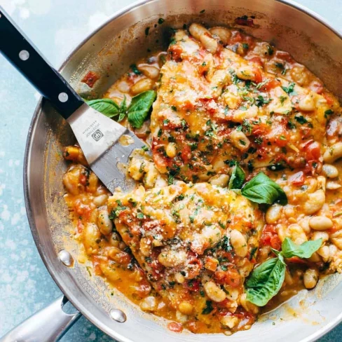 Garlic Basil Barramundi Skillet with Tomato Butter Sauce Image