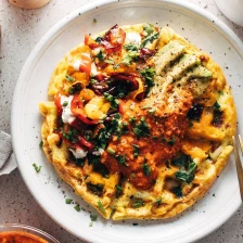 Egg Waffles with Romesco and Goat Cheese Recipe Page