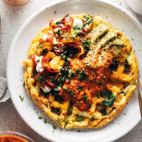 Egg Waffles with Romesco and Goat Cheese Image