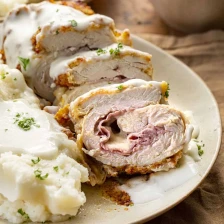 Air Fryer Chicken Cordon Bleu with Swiss Cheese Sauce Recipe Page