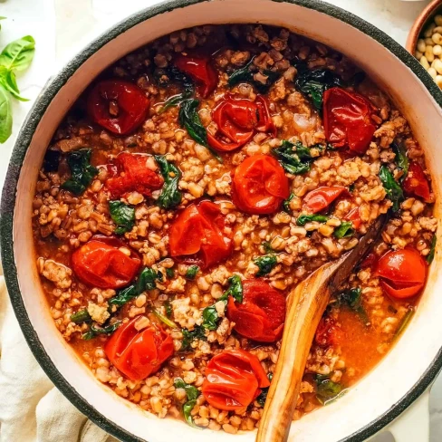 One Pot Farro with Italian Sausage and Tomatoes Image