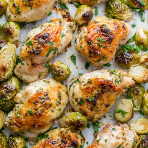 Garlic Dijon Chicken and Brussels Sprouts Recipe Image