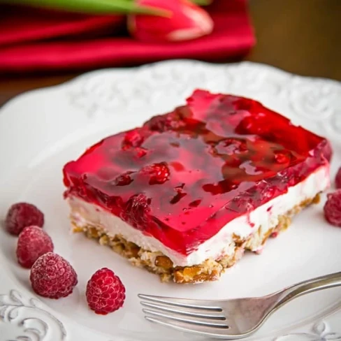 Raspberry Pretzel Jello Image