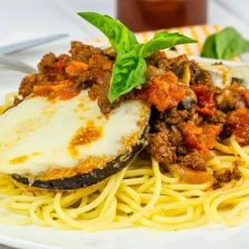 Eggplant Parmesan Spaghetti with Meat Sauce Recipe Page