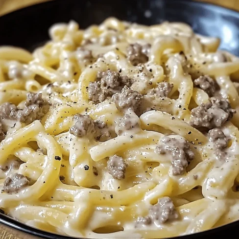 Creamy Ground Beef Alfredo Pasta Image