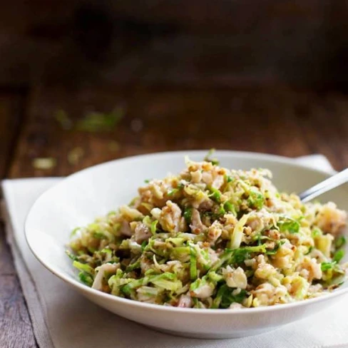 Chopped Brussels Sprout Salad With Chicken And Walnuts Image