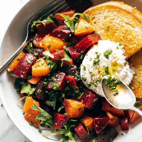 Beet And Burrata Salad With Fried Bread Image