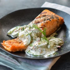 Grilled Salmon with Creamy Cucumber-Dill Salad Recipe Page