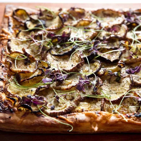 Eggplant Tart With Goat Cheese, Honey, and Nigella Recipe Image