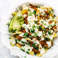 Spicy Lentil Nachos with Three Cheese Sauce Recipe Page