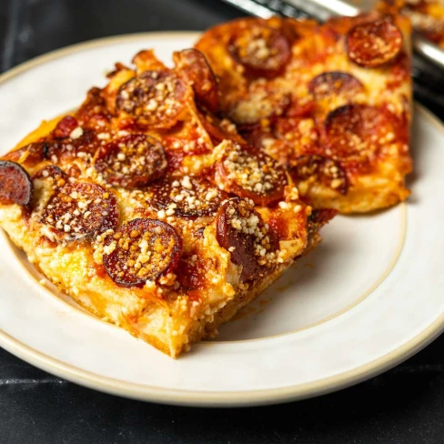 Sicilian Pizza With Pepperoni And Spicy Tomato Sauce Recipe Image