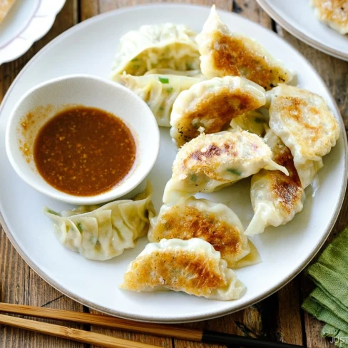 Napa Cabbage Gyoza with Miso Dipping Sauce Image