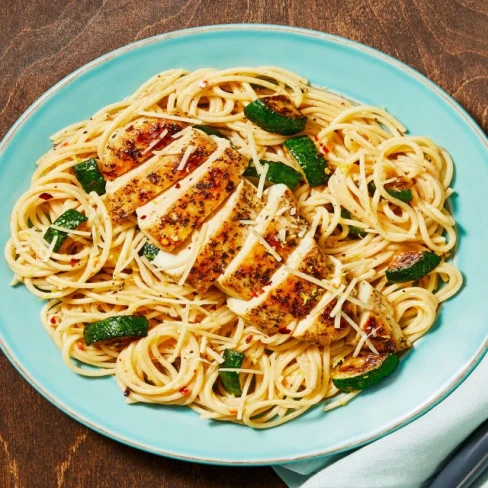 Italian Chicken Over Lemony Spaghetti With Zucchini &amp; Chili Flakes Image