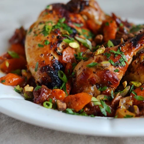 Sweet &amp; Spicy Roast Chicken with Carrots, Dates &amp; Pistachios Image