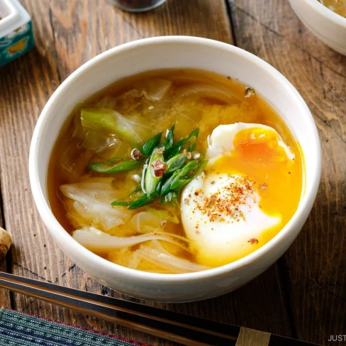 Cabbage and Onsen Tamago Miso Soup Image