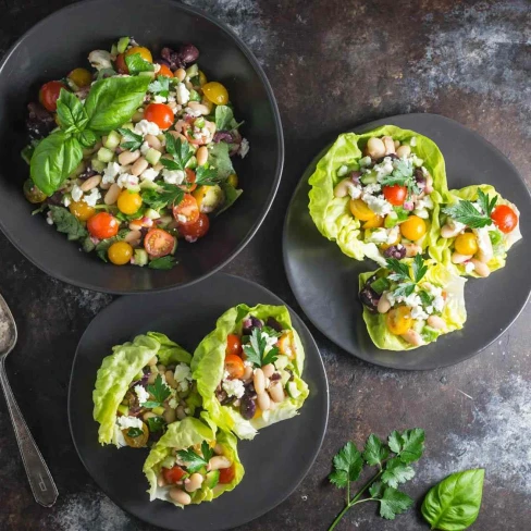 Quick-Marinated White Bean Salad and Feta Lettuce Cups Recipe Image