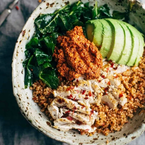 Marinated Kale And Chicken Bowls With Sun Dried Tomato Sauce Image